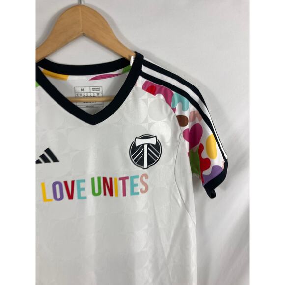 Adidas Mens White Portland Timbers 2023 Pride Pre Match Top Size Medium - Picture 3 of 5